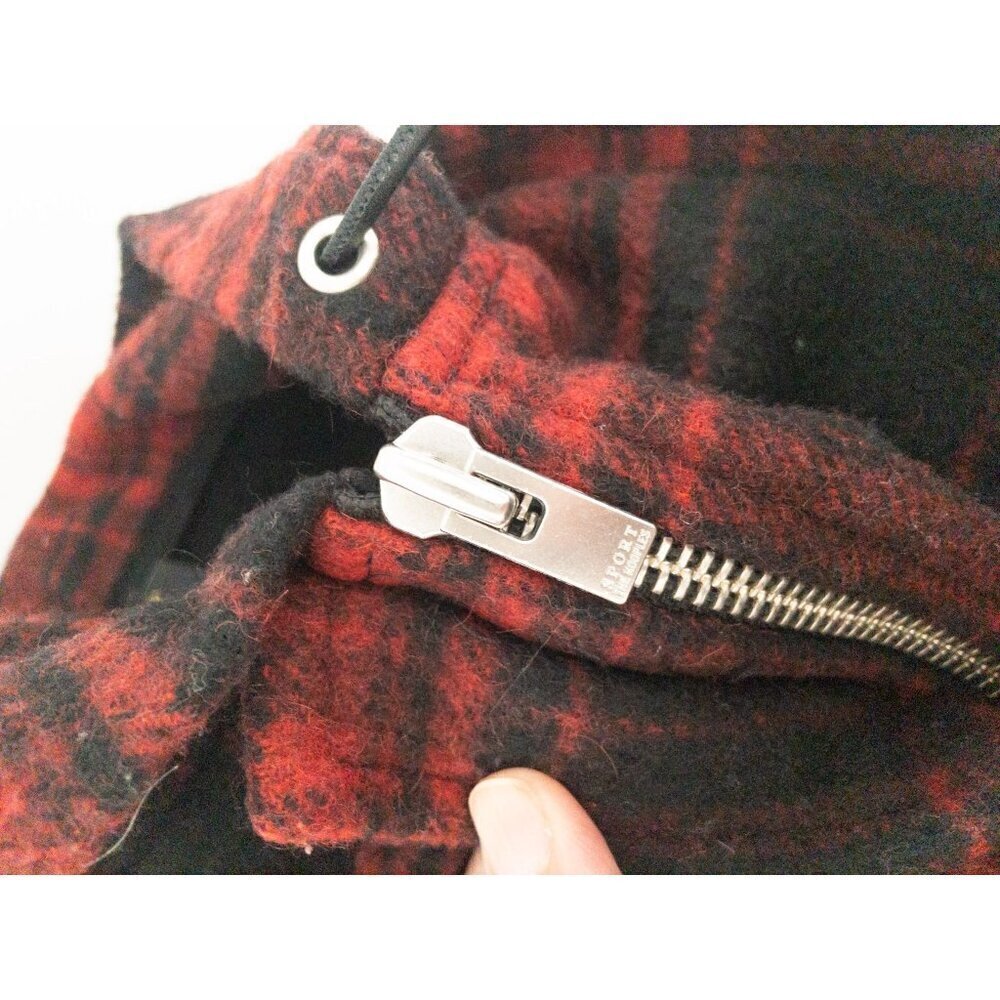 The Kooples Buffalo Plaid Red Wool Sweater Coat Fringe  SZ M - Picture 10 of 13
